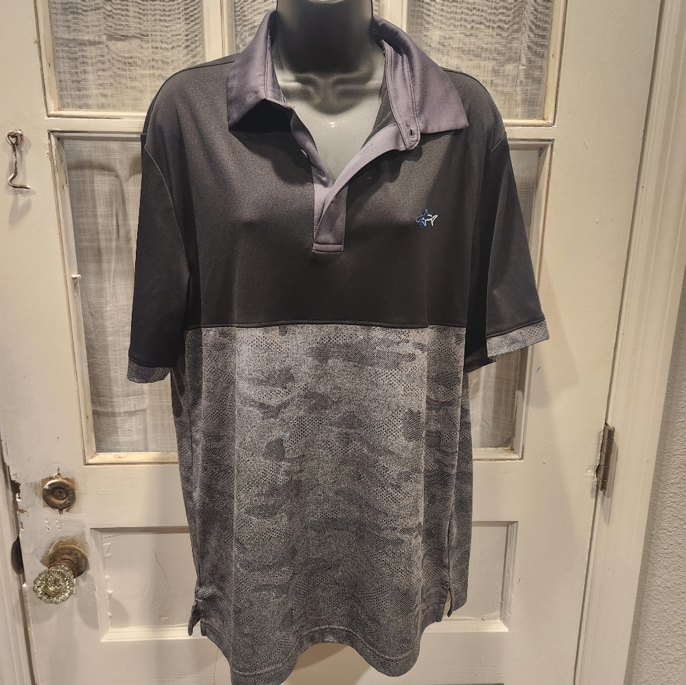 Greg Norman Black and Gray Camo Color Block Men's Polo